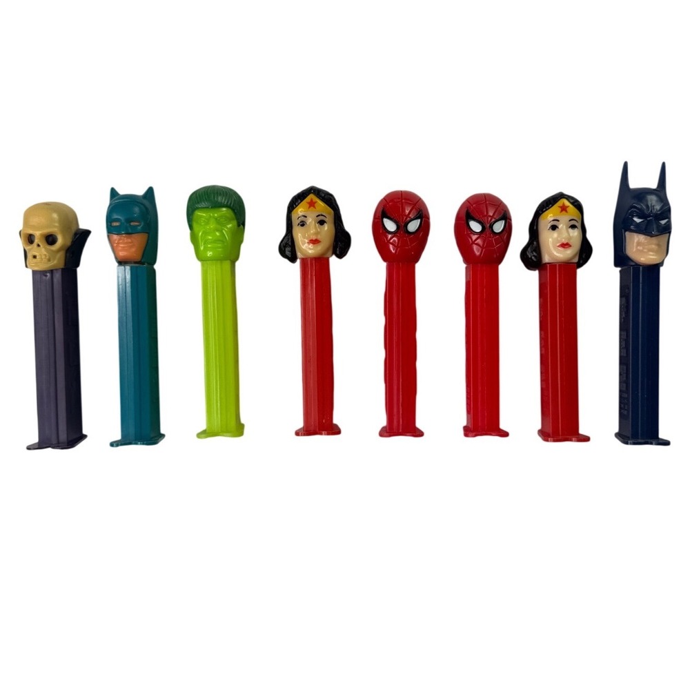 Vintage Pez Dispenser Lot 8 Marvel DC Comics Batman Spider-Man Hulk Wonder Woman